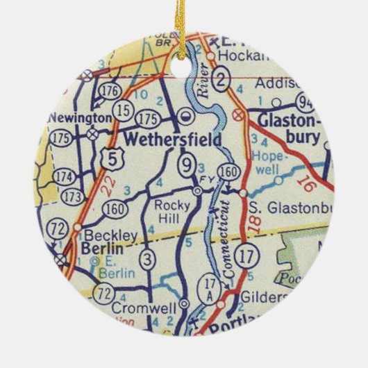 Wethersfield CT kaart Keramisch Ornament (Achterkant)