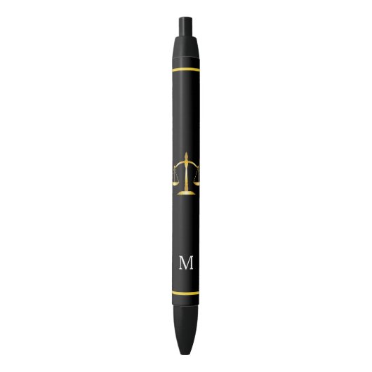Wetschaal & Monogram op Zwarte Achtergrond Inkt Pen (Voorkant Verticaal)