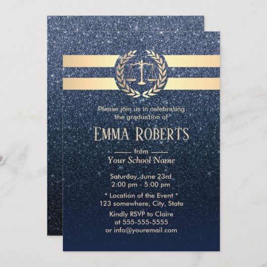 Wetschool Afstuderen moderne marine blauw glitter Kaart (Voorkant / Achterkant)
