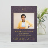 Wetschool afstuderen paarse foto aankondiging (Staand voorkant)