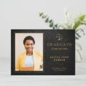 Wetschool afstuderen zwarte goudfoto aankondiging (Staand voorkant)