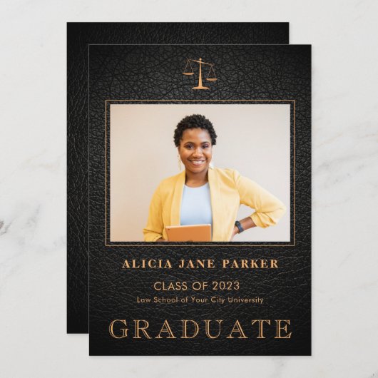 Wetschool afstuderen zwarte goudfoto aankondiging (Voorkant / Achterkant)