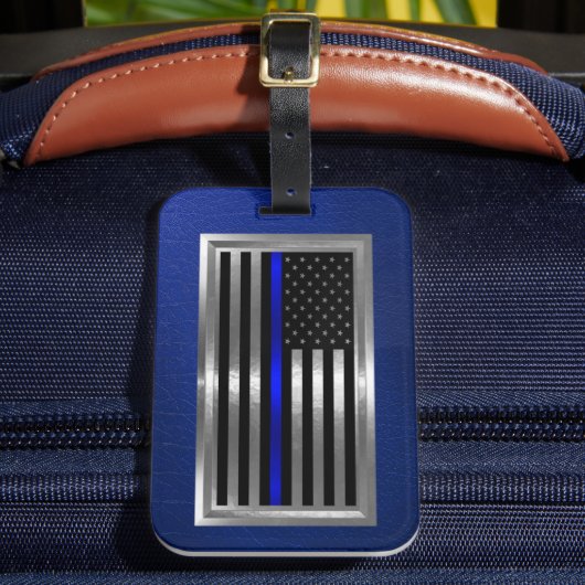 Wetshandhaving Amerikaanse Vlag Blauwe Streep Bagagelabel (Voorkant Insitu 2)