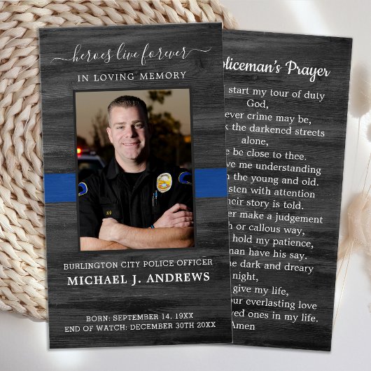 Wetshandhaving begrafenis politie Memorial Prayer  Visitekaartje