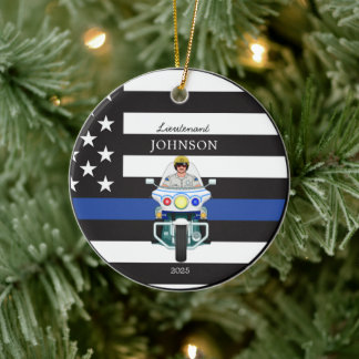 Wetshandhaving Dunne Blauwe Lijn Motorfiets Keramisch Ornament