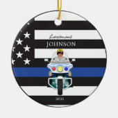 Wetshandhaving Dunne Blauwe Lijn Motorfiets Keramisch Ornament (Voorkant)