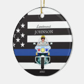 Wetshandhaving Dunne Blauwe Lijn Motorfiets Keramisch Ornament (Links)