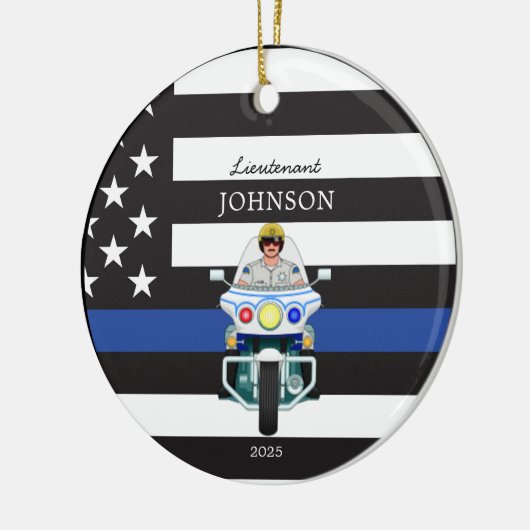 Wetshandhaving Dunne Blauwe Lijn Motorfiets Keramisch Ornament (Links)