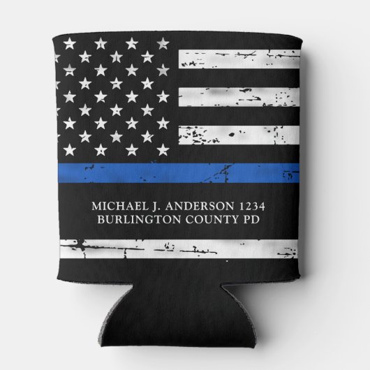 Wetshandhaving van politie-officier met blauwe lij blikjeskoeler (Achterkant)