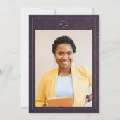 Wetsschool afstuderen foto paars gouden elegant kaart (Achterkant)