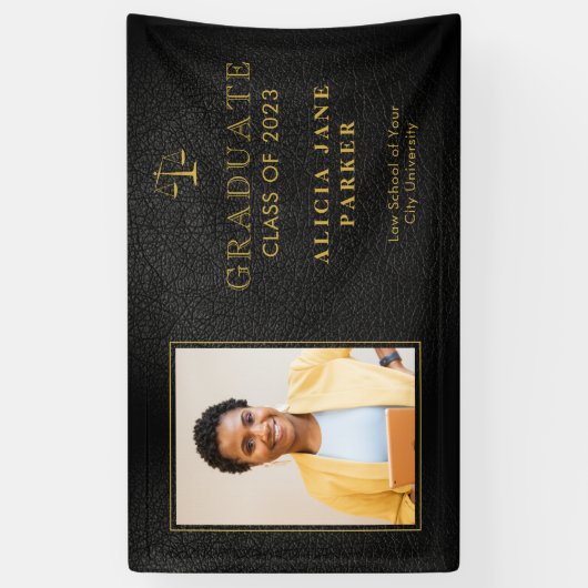 Wetsschool afstuderen zwart goud afstuderen spandoek (Verticaal)