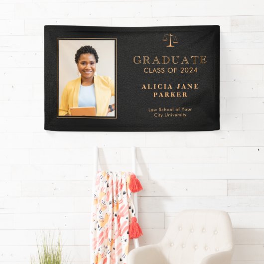 Wetsschool afstuderen zwart goud afstuderen spandoek (Insitu)