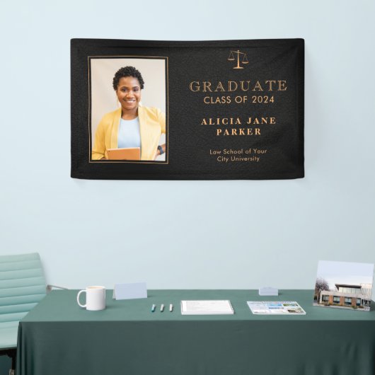 Wetsschool afstuderen zwart goud afstuderen spandoek (Beurs)