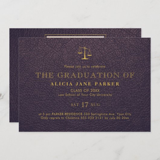 Wettelijke afstuderen elegant paars goudfoto kaart (Voorkant / Achterkant)
