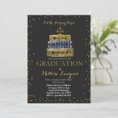 Wettelijke Afstuderen Navy Blue & Gold Card-uitnod Kaart (Staand voorkant)