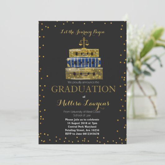 Wettelijke Afstuderen Navy Blue & Gold Card-uitnod Kaart (Staand voorkant)