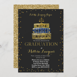 Wettelijke Afstuderen Navy Blue & Gold Card-uitnod Kaart