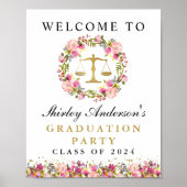 Wettelijke School Afstuderen Roze Floral Welkomstt Poster (Voorkant)