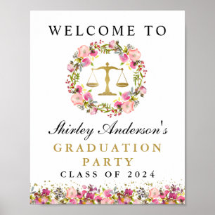 Wettelijke School Afstuderen Roze Floral Welkomstt Poster
