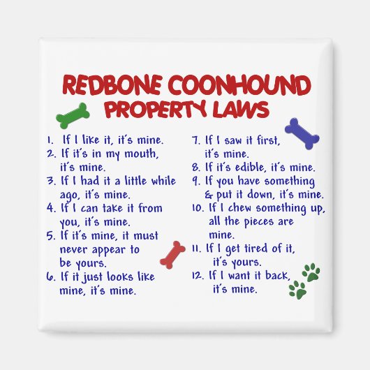 Wetten 2 van het Bezit van de COONHOUND REDBONE Magneet (Voorkant)