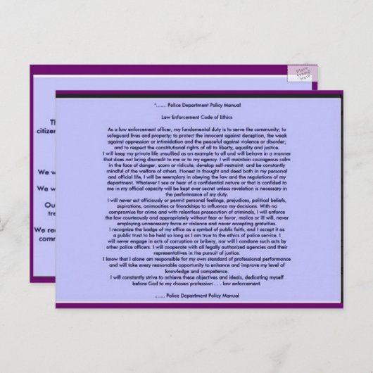 WETTENDHEIDSCODE VOOR ETHICA'S BRIEFKAART (Voorkant / Achterkant)