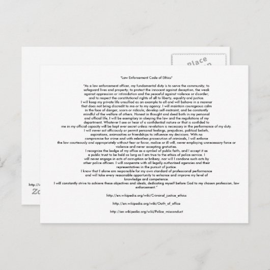 WETTENDHEIDSCODE VOOR ETHICA'S BRIEFKAART (Voorkant / Achterkant)