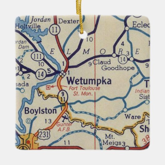 Wetumpka AL  Map Keramisch Ornament (Voorkant)