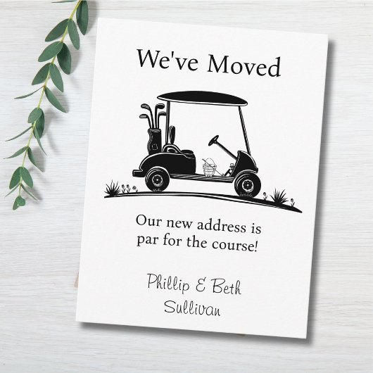 We've Moved Black Silhouette Golf Cart Aankondigingskaart