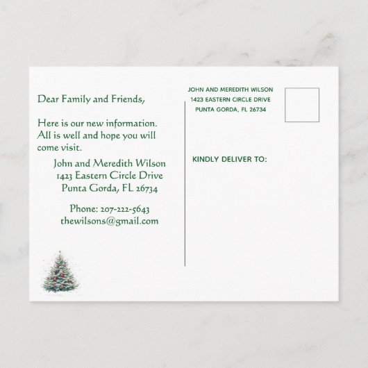 We've Moved Fun Cat and Tree Christmas  Aankondigingskaart (Achterkant)