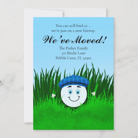 We've Moved Funny Golf Ball in Rough Personalized Aankondiging (Voorkant)