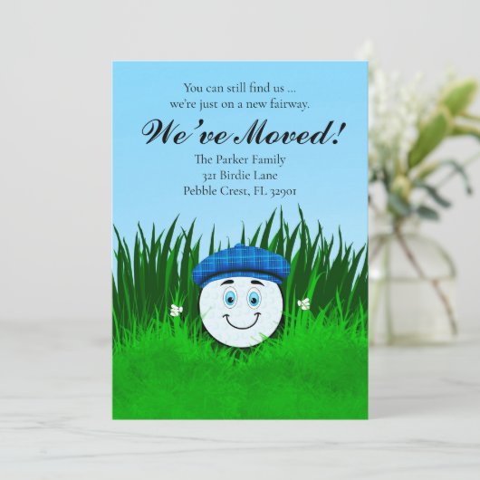 We've Moved Funny Golf Ball in Rough Personalized Aankondiging (Staand voorkant)