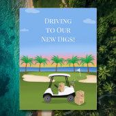 We've Moved Golf Cart By the Ocean New Address Aankondigingskaart