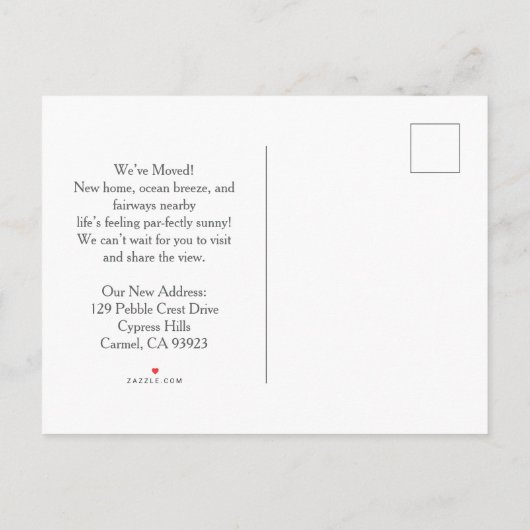 We've Moved Golf Cart By the Ocean New Address Aankondigingskaart (Achterkant)