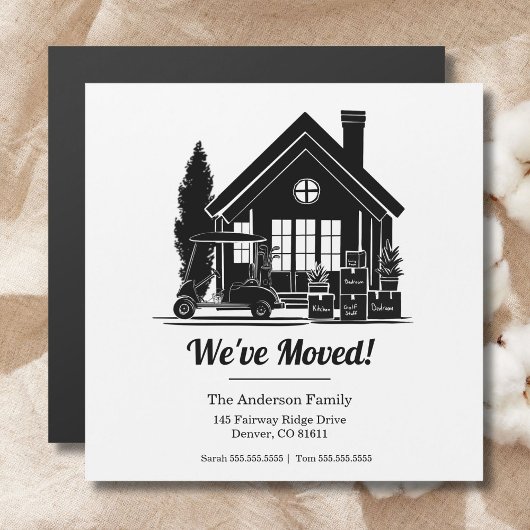 We've Moved! Golf Cart Parked at House Silhouette