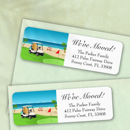 We've Moved Golf Course Beach Moving Announcement Etiket