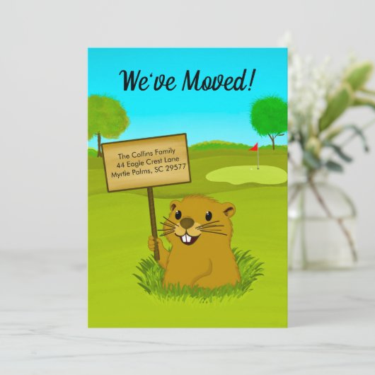 We've Moved Gopher on Golf Course Announcement Aankondiging (Staand voorkant)