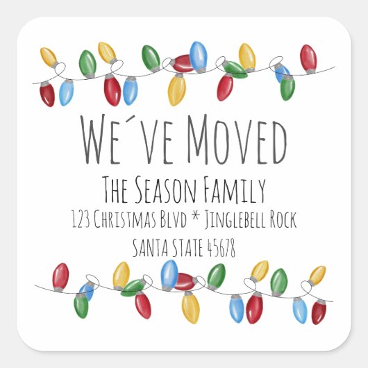 We've Moved Kerstboom Lichtjes Envelope seal Vierkante Sticker (Voorkant)