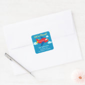We've Moved, Red Cartoon Plane, Return Address Vierkante Sticker (Envelop)
