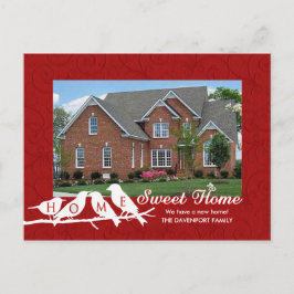 We've Moved - Red Home Sweet Home Vogels op een Le Aankondigingskaart