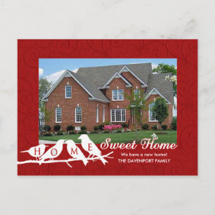 We've Moved - Red Home Sweet Home Vogels op een Le Aankondigingskaart