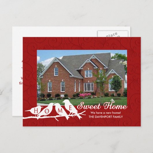 We've Moved - Red Home Sweet Home Vogels op een Le Aankondigingskaart (Voorkant / Achterkant)