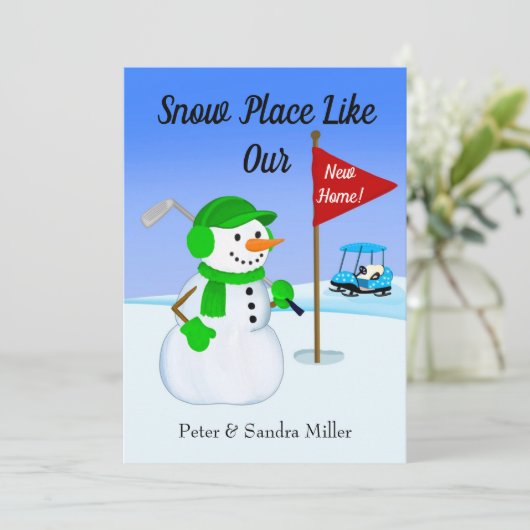 We've Moved Snowman Golfer Announcement Aankondiging (Staand voorkant)