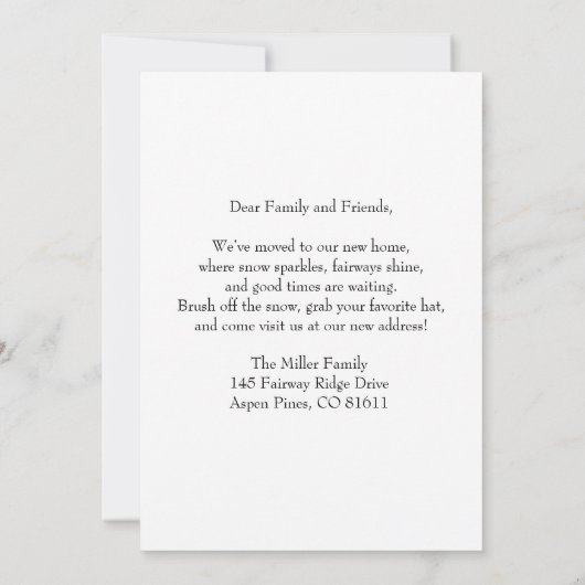 We've Moved Snowman Golfer Announcement Aankondiging (Achterkant)