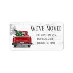 We've Moved Vintage Red Truck Tree New Address Etiket<br><div class="desc">Add a touch of rustic to your foliday mailings with these retro truck new return address labels. The design features a vintage red truck with a Christmas tree in the back on a background of valswhite and gray weathered wood. Above it reads "We've Moved" with your return address below for...</div>