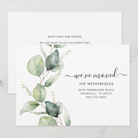 We've Moved Watercolor Eucalyptus Moving Aankondiging (Voorkant / Achterkant)