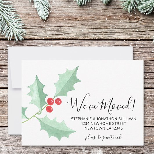 We've Moved Watercolor Holly Aankondiging