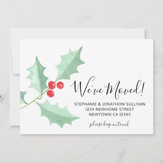 We've Moved Watercolor Holly Aankondiging (Voorkant)