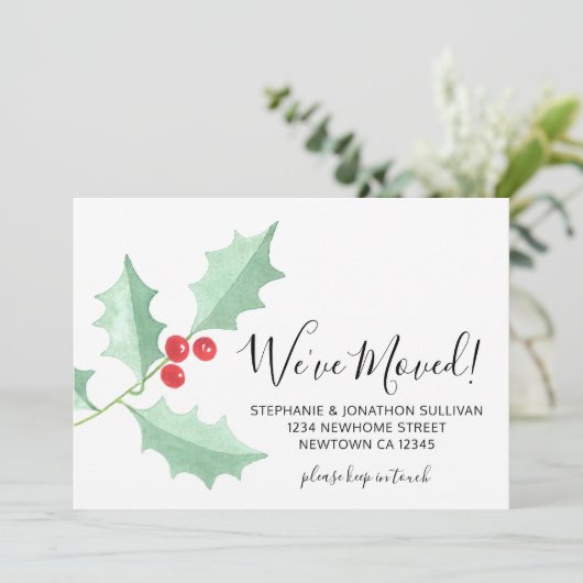 We've Moved Watercolor Holly Aankondiging (Staand voorkant)