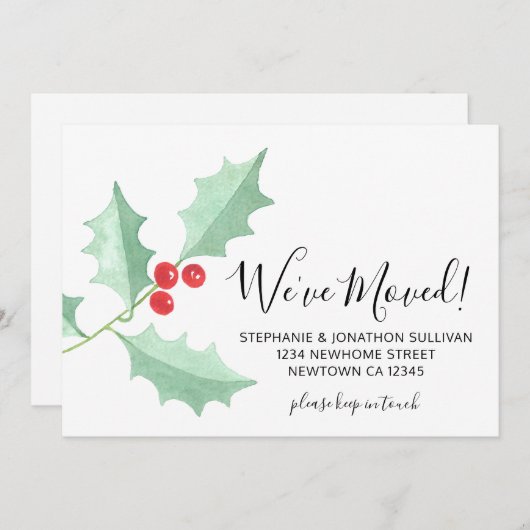 We've Moved Watercolor Holly Aankondiging (Voorkant / Achterkant)