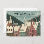 We've Moved Whimsical Winter House Change Address Aankondigingskaart (Voorkant / Achterkant)
